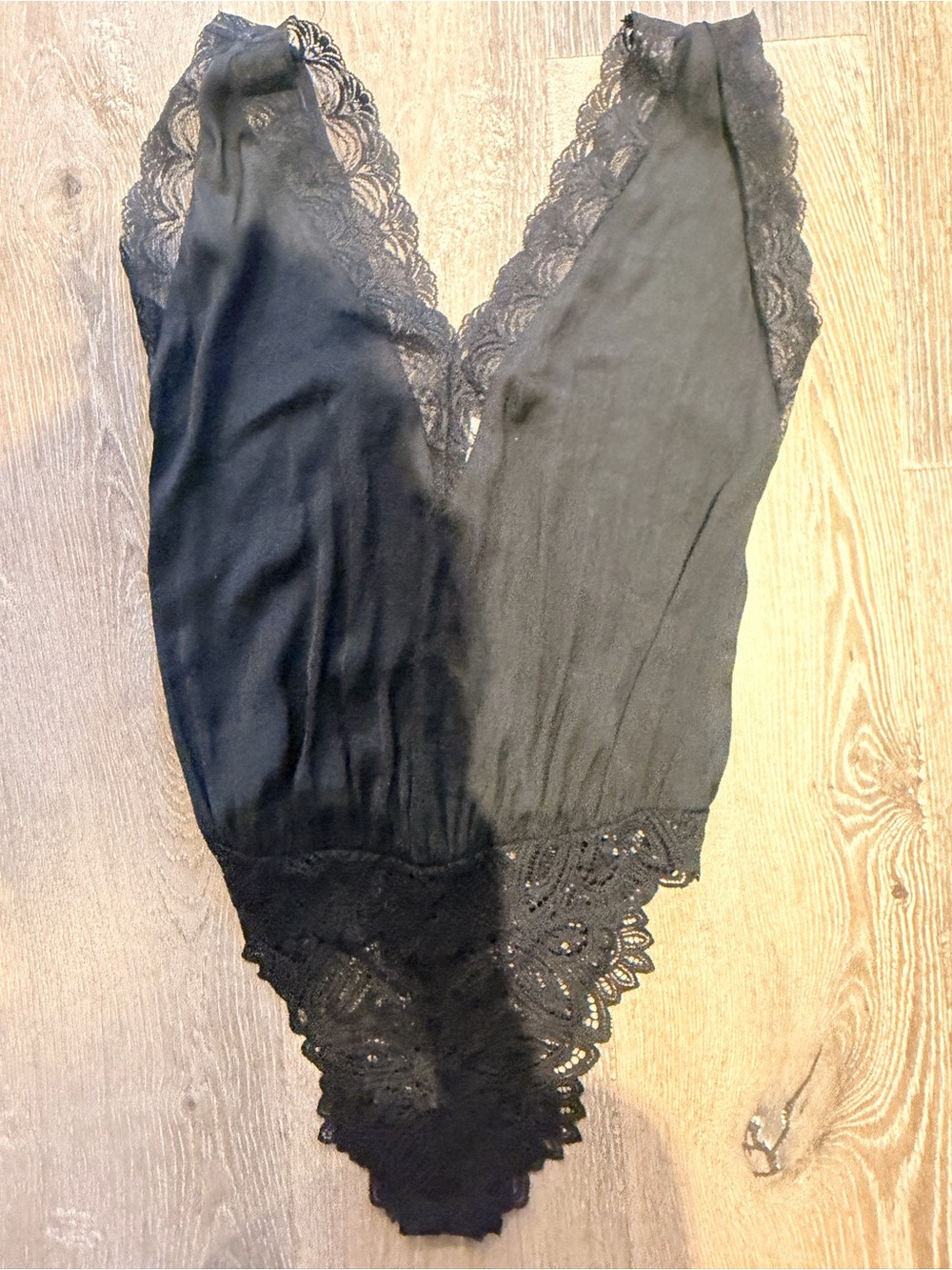 Free People Black Lace-Trim V-Neck Bodysuit